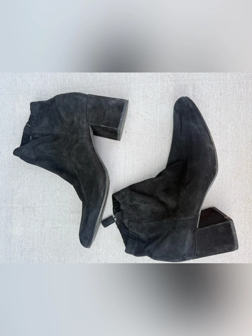 Eileen Fisher Black Suede Ankle Booties with Side Zip
